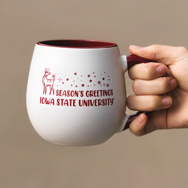 Iowa State Holiday Deer Cardinal and White Mug 18-ounce